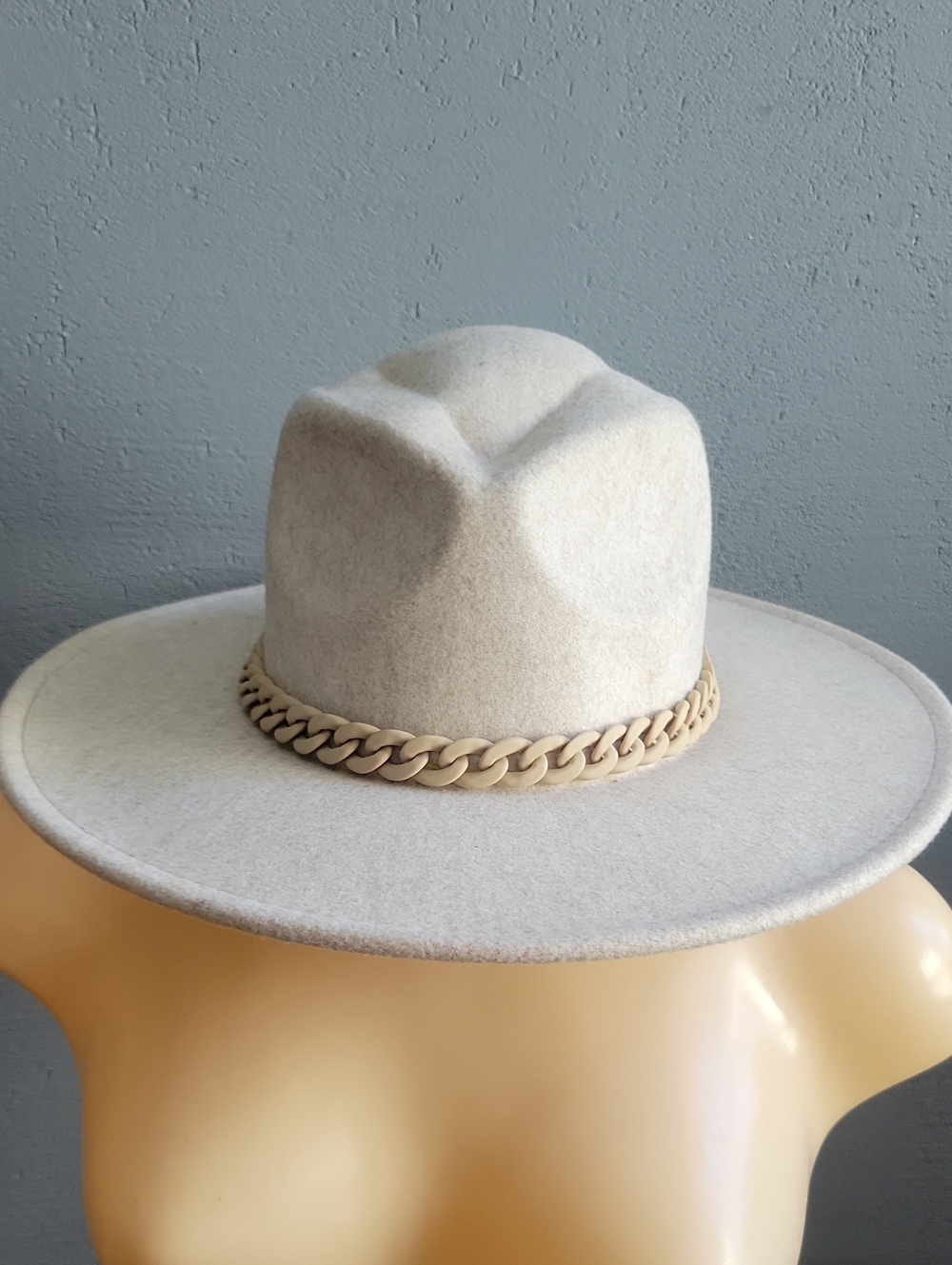 Forever 21 Cream Felt Wide-Brim Hat with Chain Band